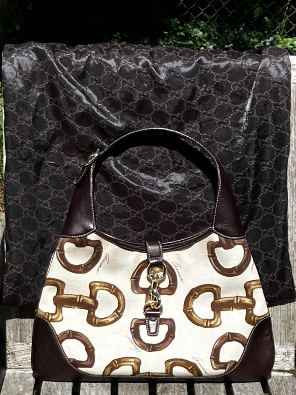 💯Authentic GUCCI Horsebit Bamboo Print Vintage Hobo Bag - Picture 15 of 16